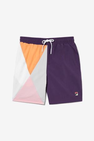 FILA Frazer Printed Swim Shorts Purple / Orange / Grey,Mens Clothing | CA.KEWFZB348